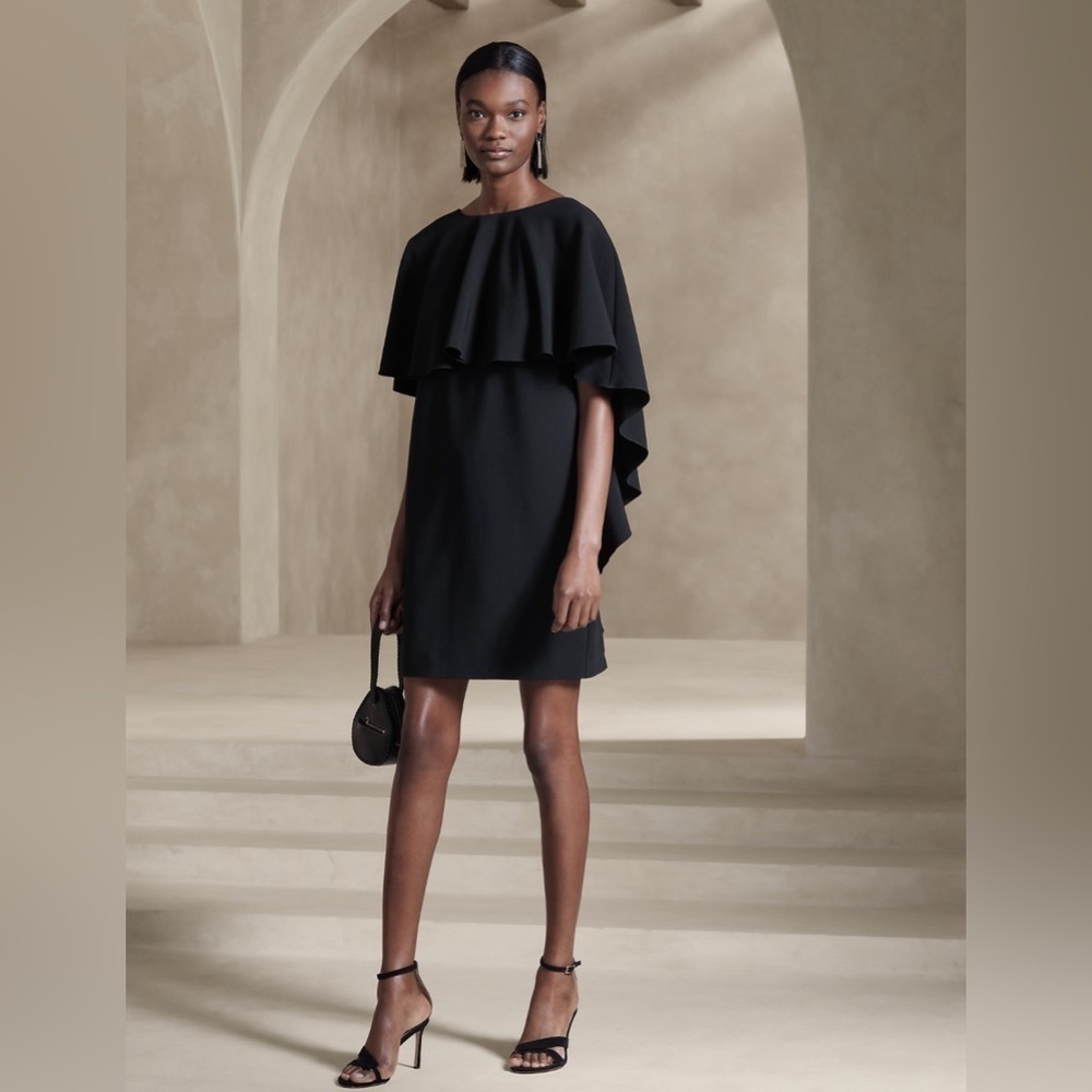 NWT! Banana Republic Black Forte Ruffle Mini Ruffle Dress - Size Medium 🧬